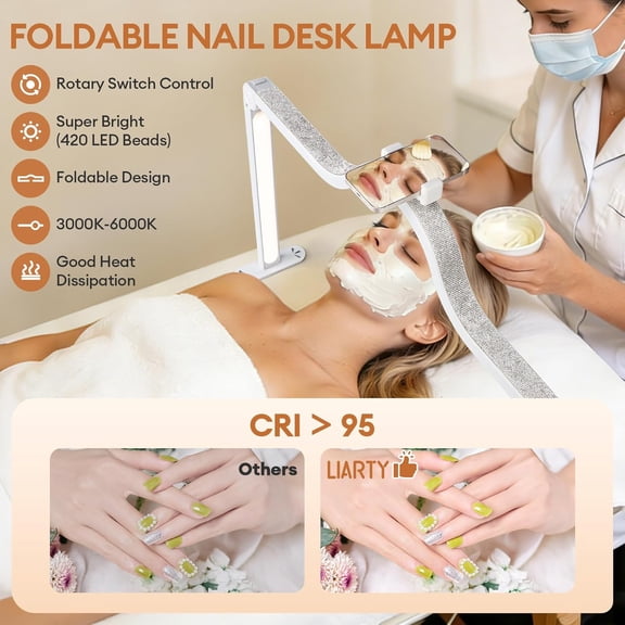 Arch Half Moon Light: Professional 34 inch 420 LED Beads - Nail Lamp for Desk Adjustable Brightness 3 Color Temperature - Foldable Nail Tech Light for Manicure Crafting