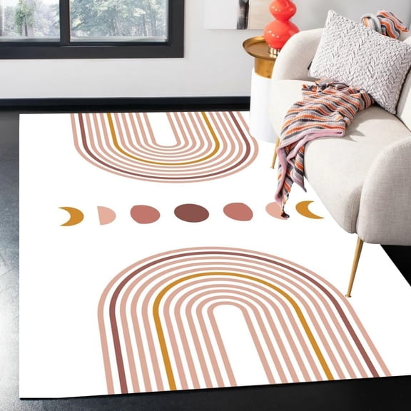 Arch Lines Sun And Moon Minimalist Mid Century Modern Abstract Area Rug Brown White Rug For Living Room Bedroom Diningroom Boho Home Office Meetingroom Nursery Playroom Carpet 1x2ft