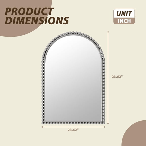 Arch Mirror, 24" x 36" Arched Wall Mirrors with Beaded Frame Design for Bathroom, Vanity, Living Room and Entryway, Vintage Vanity Mirror for Wall Hanging or Placed On The (Silver)
