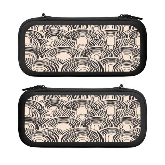 Arch Pattern With Stripe Line, Carrying Case For Nintendo Switch & OLED Version, Eva Pouch Case for Console & Accessories with 10 Game Card Slot & Wristband, Black