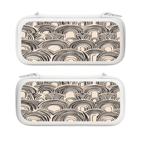 Arch Pattern With Stripe Line, Carrying Case For Nintendo Switch & OLED Version, Eva Pouch Case for Console & Accessories with 10 Game Card Slot & Wristband, White