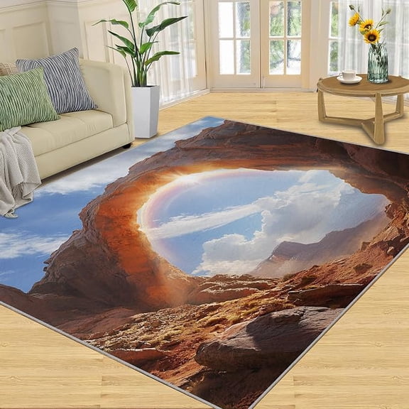 Arch Rugs for Living Room, Nature Landscape Rug, Rainbow Washable Area Rugs for Bedroom, Sky Clouds Carpet, Natural Scenery Carpet - Arch Home Decor & Gift 2 x 3ft