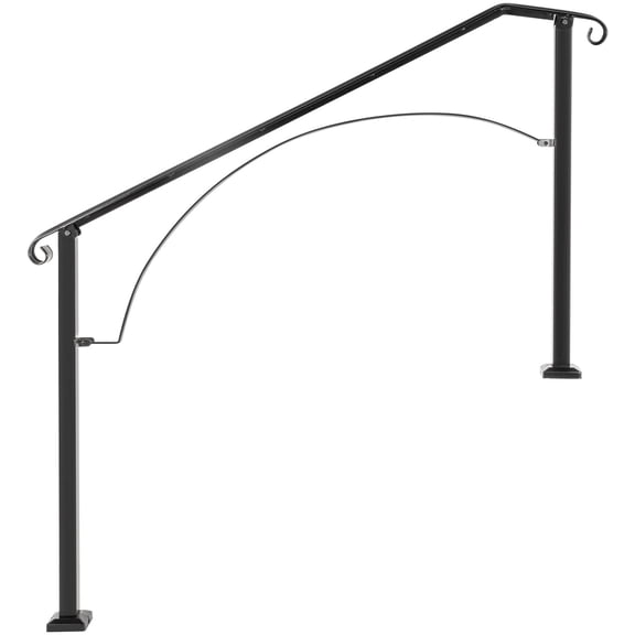 Arch Style #4 Wrought Iron Outdoor Step Handrail Fits 4 or 5 Stairs, Black Flexible Safety Grab Bar for Front Porch Concrete Wooden Entry Stairs Full Hardware