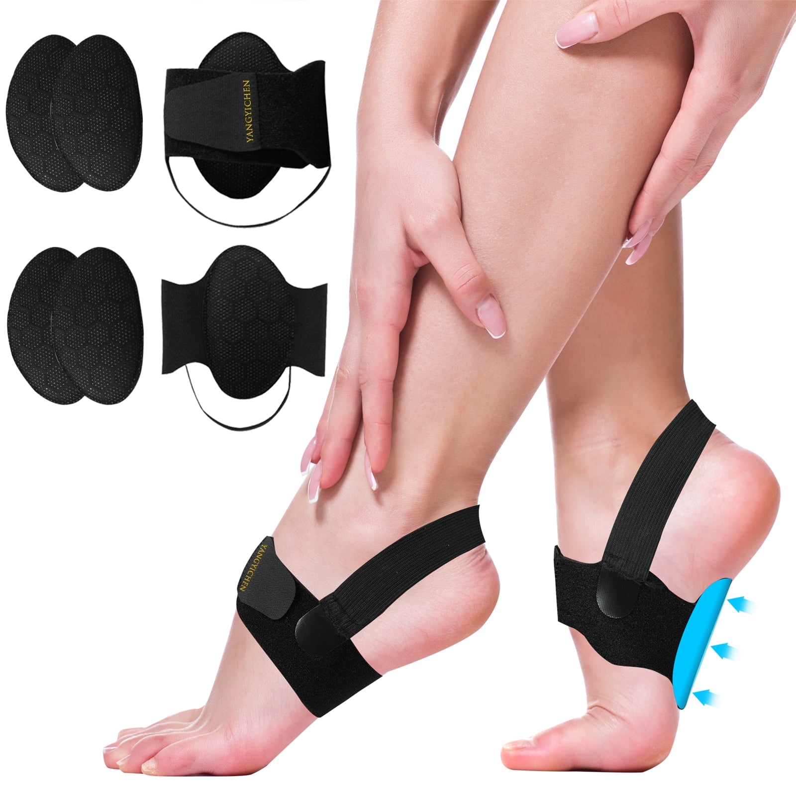Arch Support Braces for Plantar Fasciitis Relief- Adjustable Arch Support Compression Bands, Non-Slip Removable Arch Support Pads for Flat Feet, High Arches, and Fallen Arches-Unisex