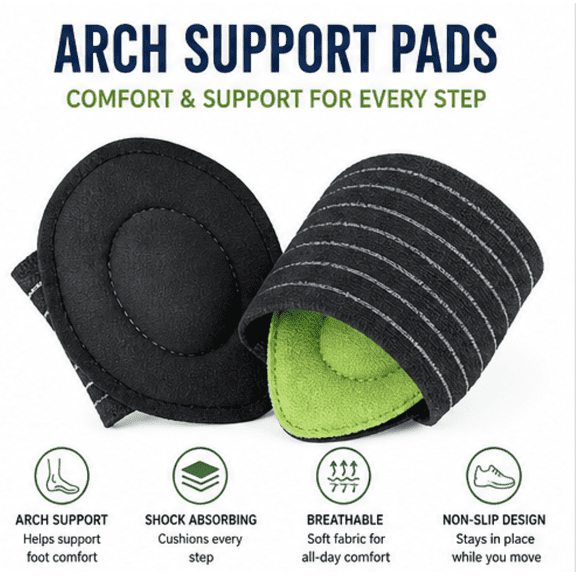 Arch Support Pads with Adjustable Strap Comfortable Foot Support for Daily Wear, Breathable & Non-Slip Design, One Size Fits Most