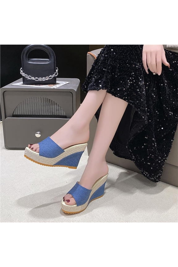 Arch Support Sandals Women's Womens Dress Sandals Women's Orthopedic Platform Wedge slipper Open Toe Fish Mouth Espadrilles Sandals Ladies Comfortable Wedding Party Dress Shoe Blue 8