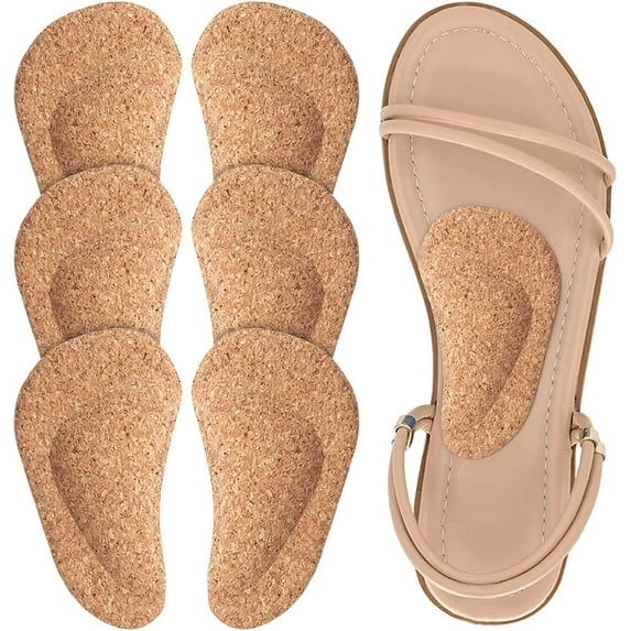Arch Support Shoe Insoles for Flat Feet, Gel Arch Inserts for Plantar Fasciitis, Adhesive Arch Pad for Relieve Pressure and Feet Pain- 3 Pairs (Cork, 3 Count (Pack of 1))