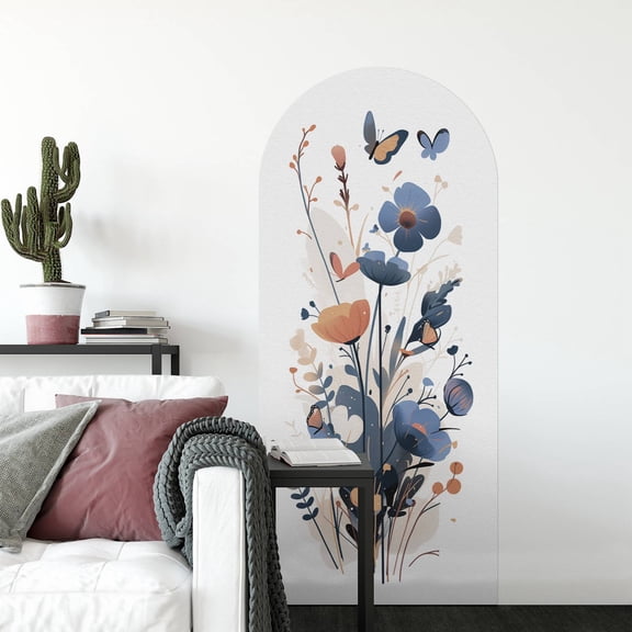 Arch Wall Decals Peel and Stick Boho Floral Wall Sticker 72" H x 32" W Large Flower Mural for Door Decor Removable Lanscape Wall Decal for Bedroom Living Room Office Spring Decor