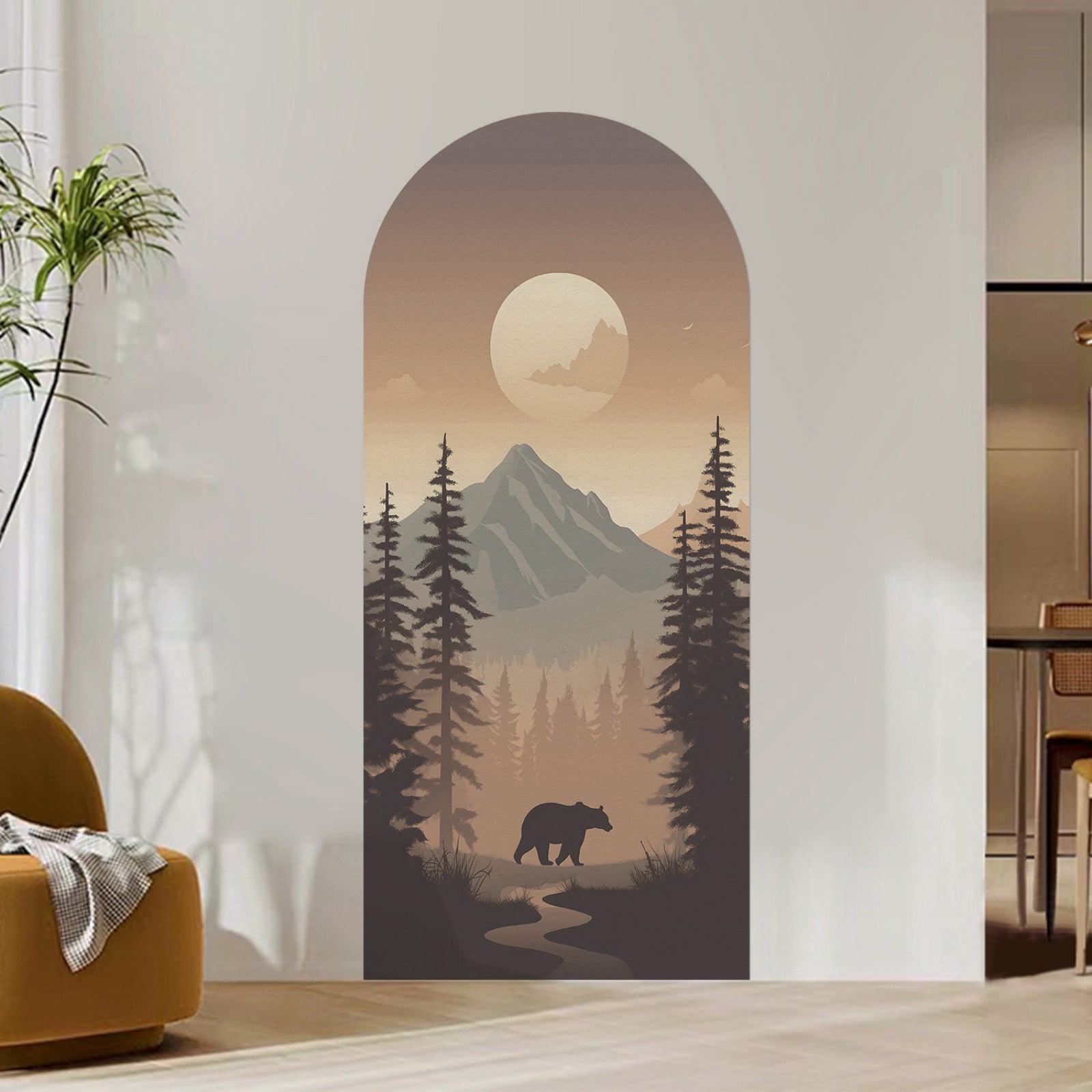 Arch Wall Decals Peel and Stick Boho Floral Wall Sticker 72" H x 32" W Large Flower Mural for Door Decor Removable Lanscape Wall Decal for Bedroom Living Room Office Spring Decor