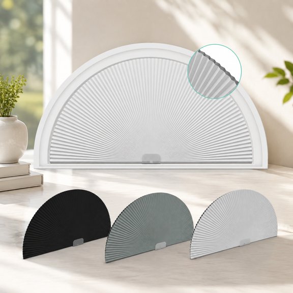 Arch Window Shades Blackout, Half Moon 18" Radius Blackout Pleated Cellular Shades, Half Circle No-Drill Window Shades, Easy Cut and Install