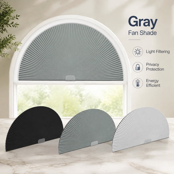 Arch Window Shades Blackout Half Moon 18" Radius Pleated Cellular No Drill Blackout Window Shades, Easy Cut and Install