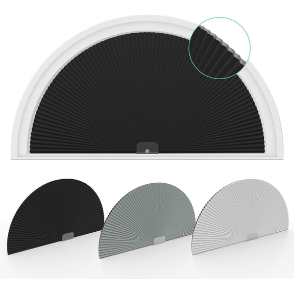 Arch Window Shades Blackout,Half Moon(Radius:36") Blackout Pleated Window Shades, Half Circle No Drill Cellular Shades for Windows, Easy Cut and Install