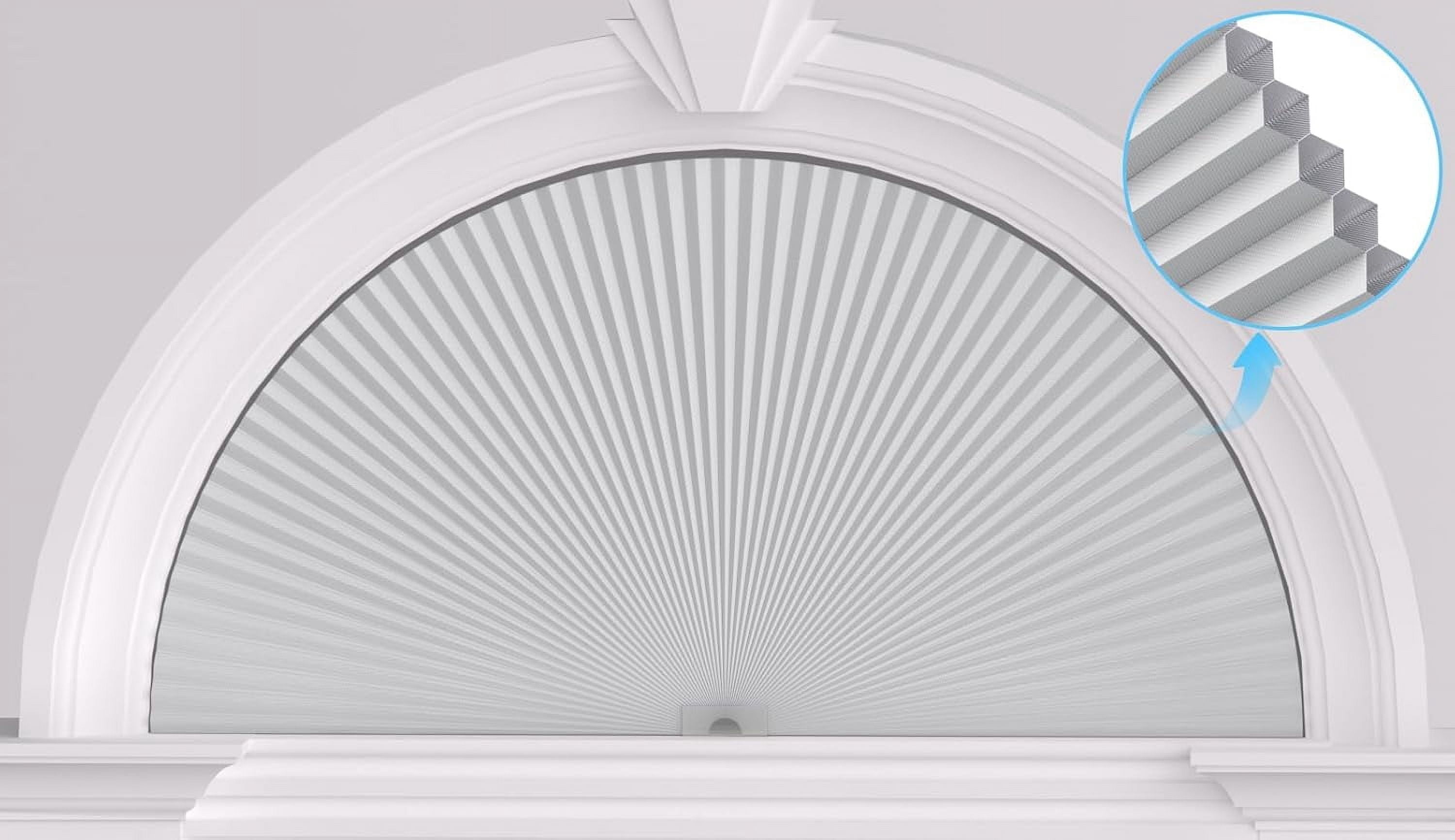 Arch Window Shades Half Circle Blackout Cellular Shades Cordless No Drill Blinds for Windows Half Moon Honeycomb Fabric No Tools Room Darkening Shades Easy Install (1PCS White 72" W X 36" H)