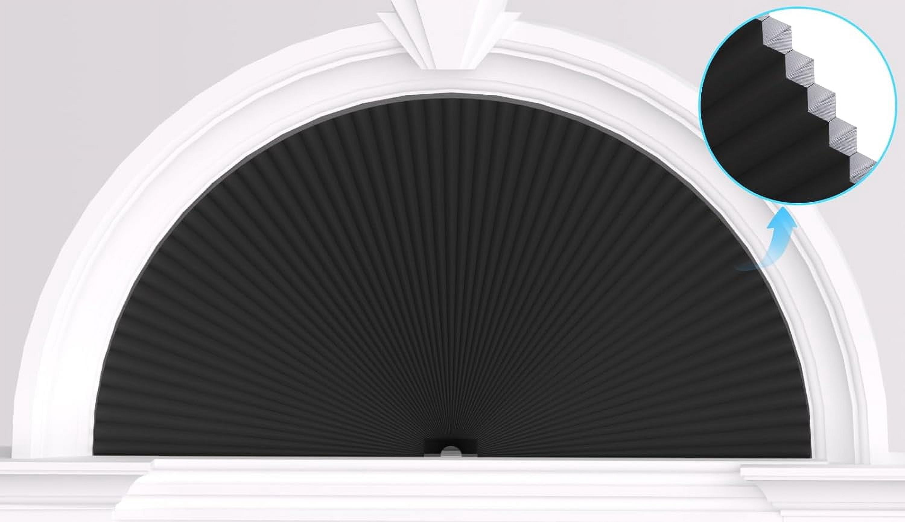 Arch Window Shades Half Circle Blackout Cellular Shades Cordless No Drill Blinds for Windows Half Moon Honeycomb Fabric No Tools Room Darkening Shades Easy Install (1PCS Black 72" W X 36" H)