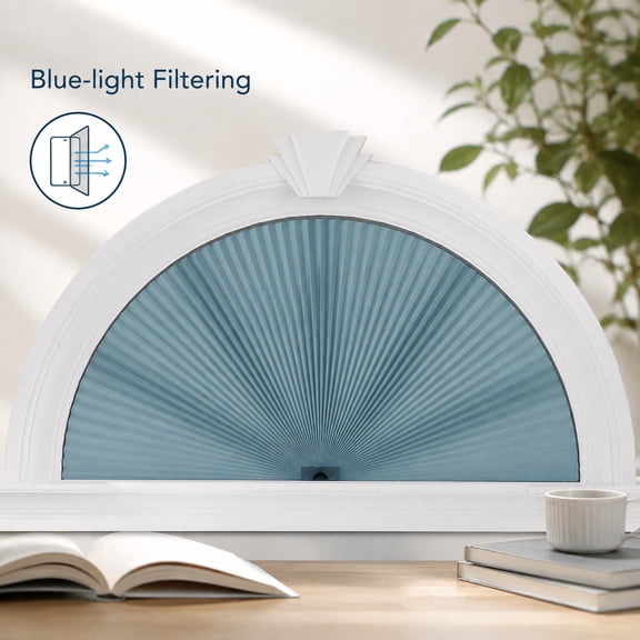 Arch Window Shades Half Circle Cordless No Drill Light Filtering Cellular Honeycomb Fabric No Tools Blinds Easy Install Blue 24" W x 12" H (1 PCS)