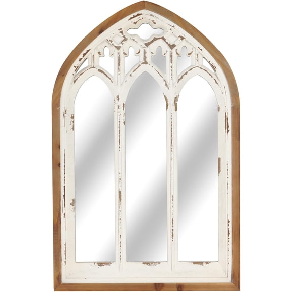 Arch Window Wall Mirror - Cathedral Wall Decor with Wooden Frame for Entryway Hallway Living Room - 16.14" x 1.38" x 25.2"