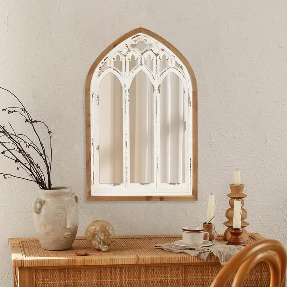 Arch Window Wall Mirror - Farmhouse Cathedral Wall Decor with Wooden Frame for Entryway Hallway Living Room - 16.14" x 1.38" x 25.2"$$Electronics Accessories