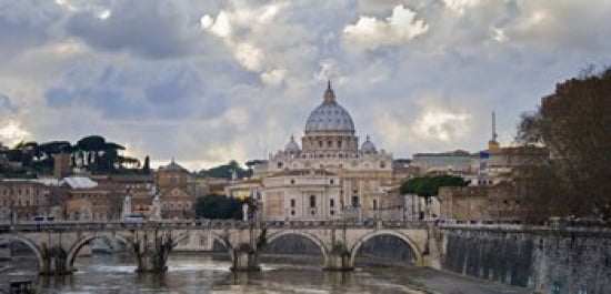 Arch bridge across Tiber River with St Peters Basilica in the background Rome Lazio Italy Canvas Art - Panoramic Images (24 x 12)