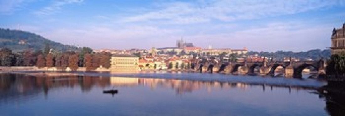 Arch bridge across a river Charles Bridge Hradcany Castle St Vitus Cathedral Prague Czech Republic Canvas Art - Panoramic Images (18 x 6)