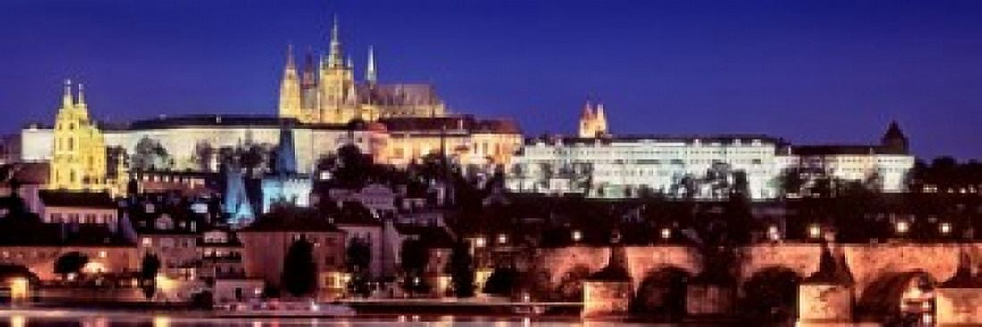 Arch bridge across a river Charles Bridge Hradcany Castle St Vitus Cathedral Prague Czech Republic Canvas Art - Panoramic Images (18 x 7)