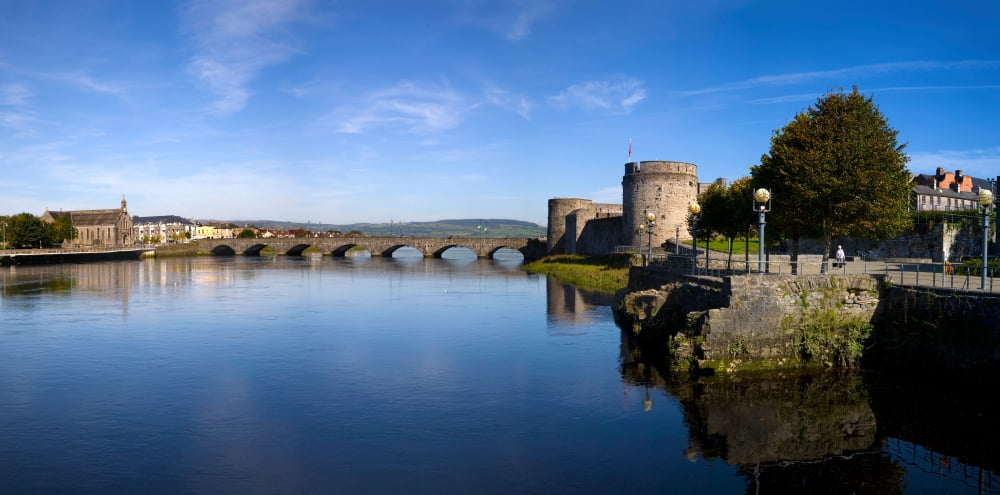 Arch bridge across a river Thomond Bridge King Johns Castle River Shannon Limerick Republic Of Ireland Canvas Art - Panoramic Images (27 x 9)