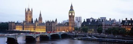 Arch bridge across a river Westminster Bridge Big Ben Houses Of Parliament Westminster London England Canvas Art - Panoramic Images (36 x 12)