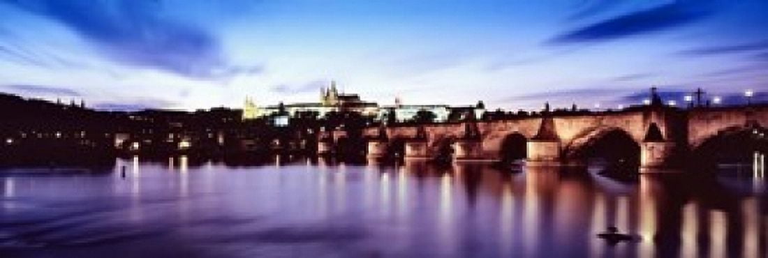Arch bridge across a river with a cathedral St Vitus Cathedral Hradcany Castle Vltava river Prague Czech Republic Canvas Art - Panoramic Images (18 x 6)