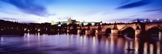 Arch bridge across a river with a cathedral St Vitus Cathedral Hradcany Castle Vltava river Prague Czech Republic Canvas Art - Panoramic Images (36 x 12)