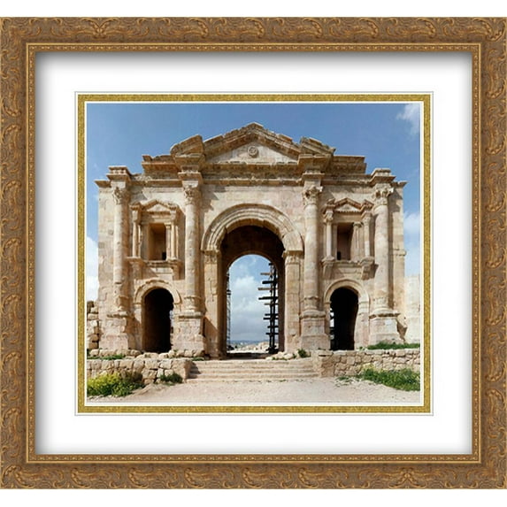 Arch of Hadrian, Roman Empire 2x Matted 30x28 Large Gold Ornate Framed Art Print by The Cityscape Art Print Series