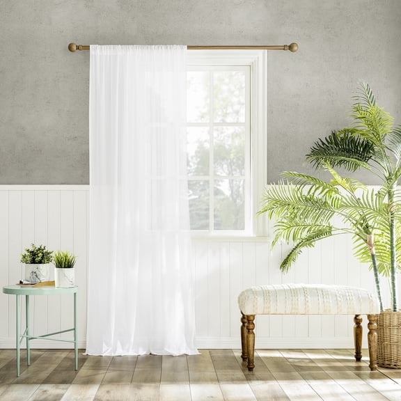 Archaeo 100% Cotton Sheer Rod Pocket Single Curtain Panel, 1 Panel, White, 50”W x 84"L