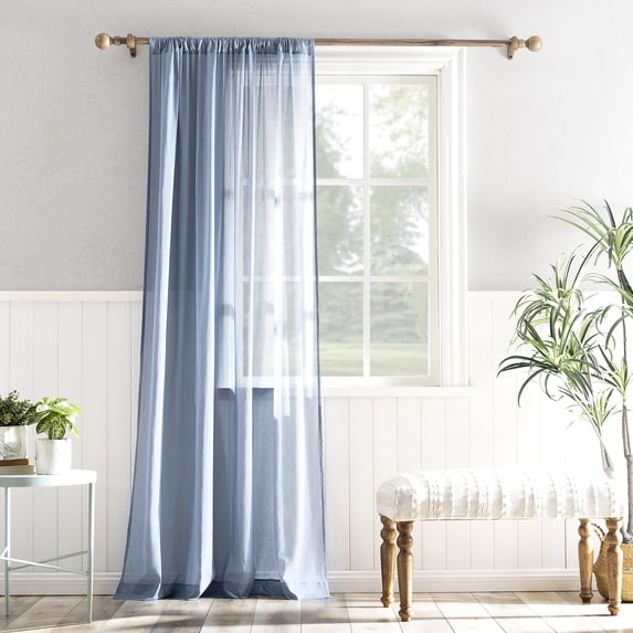 Archaeo 100% Cotton Sheer Rod Pocket Single Curtain Panel, 1 Panel, Denim Blue, 50”W x 96"L