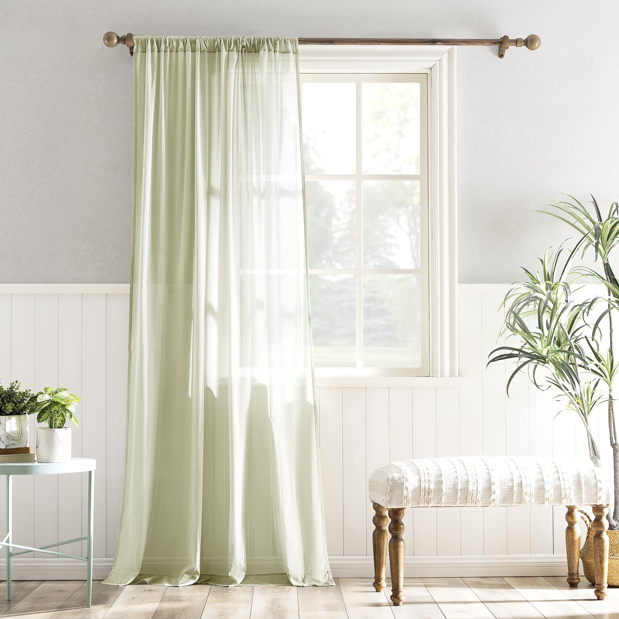Light Moss Cotton Sheer Rod Pocket Curtain Panel 50" x 96"