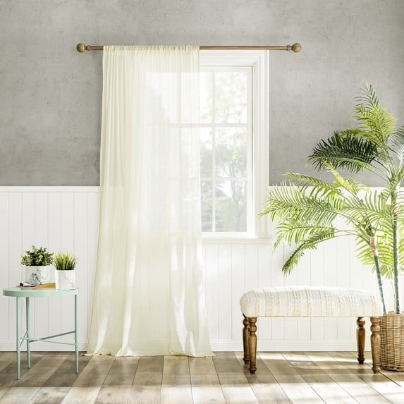 Archaeo 100% Cotton Sheer Rod Pocket Single Curtain Panel, 1 Panel, Cream, 50”W x 84"L