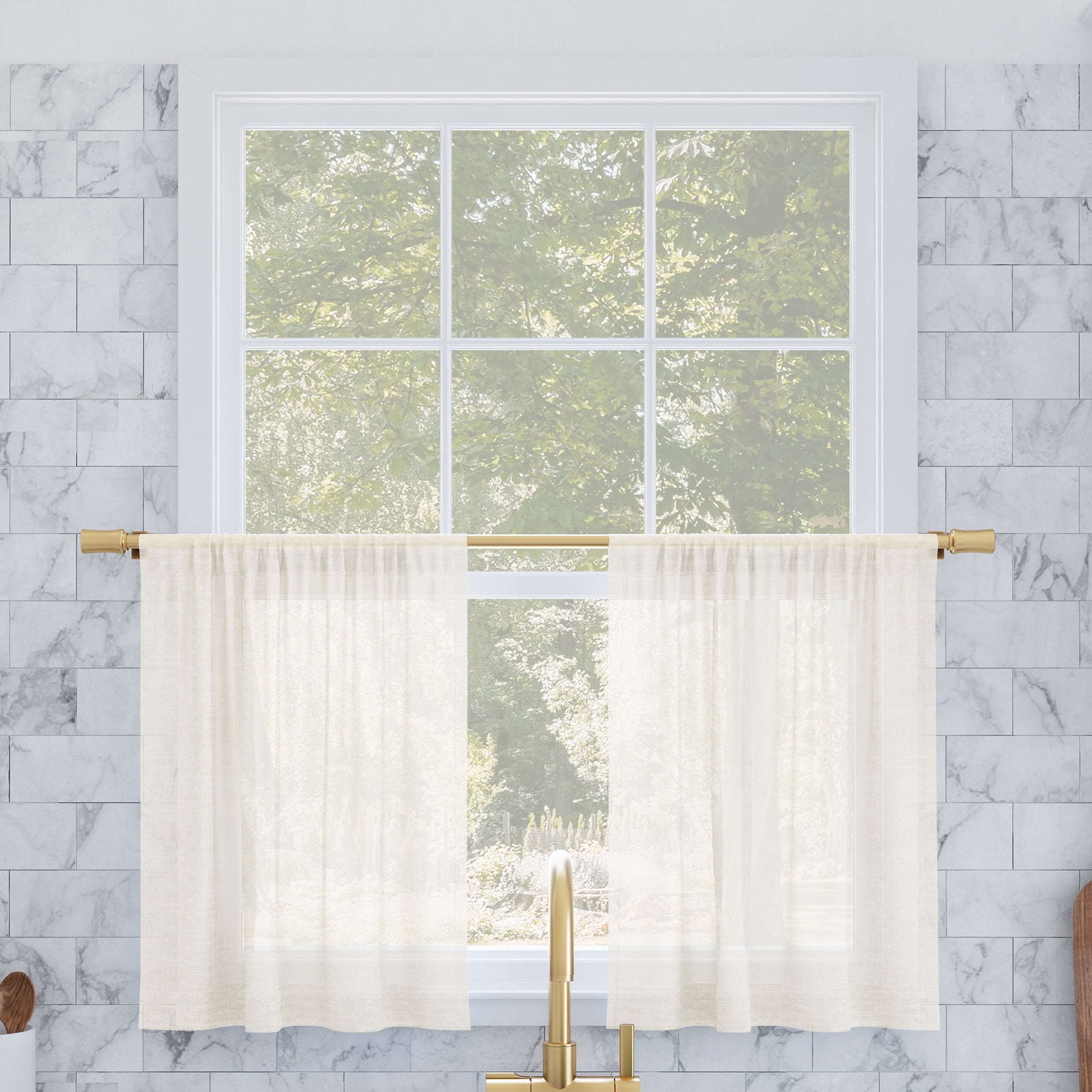 Archaeo 2-Pack Slub Textured Linen Blend Cafe Curtain Pair, 56"W X 24"L, Ivory