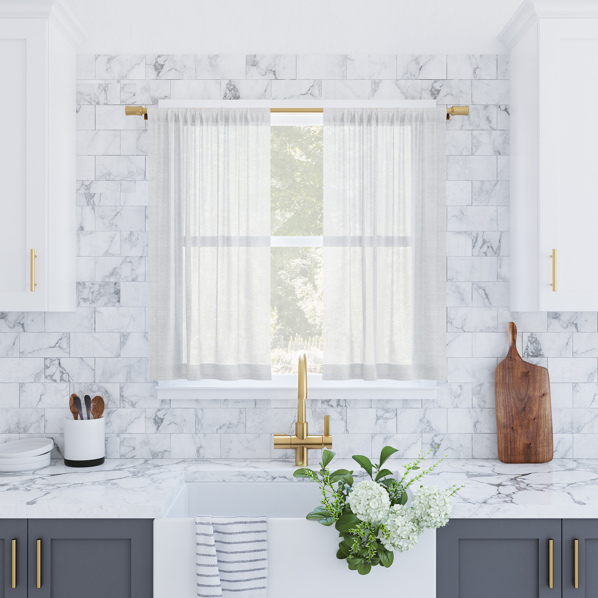 Archaeo 2-Pack Slub Textured Linen Blend Cafe Curtain Pair, 56"W X 36"L, White