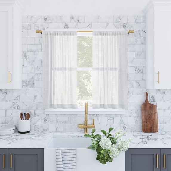 Archaeo 2-Pack Slub Textured Linen Blend Cafe Curtain Pair, 56"W X 36"L, White