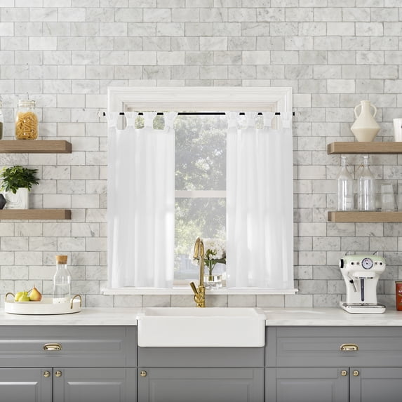 Archaeo 2-Pack Washed Cotton Twist Tab Cafe Curtain Pair, 52"W X 36"L, White