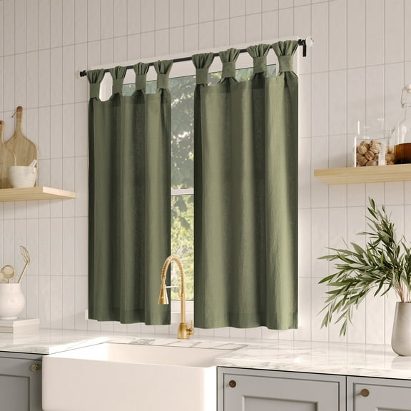 Archaeo 2-Pack Washed Cotton Twist Tab Cafe Curtain Pair, 52"W X 45"L, Moss Green