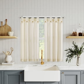 Archaeo 2-pack Cotton Blend Button Tab Top Cafe Curtain Pair, 54"x36", Cream