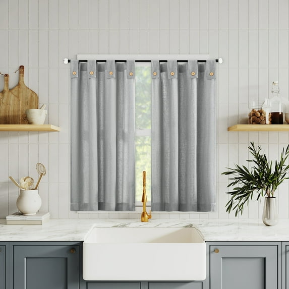 Archaeo 2-pack Cotton Blend Button Tab Top Cafe Curtain Pair, 54"x36", Gray