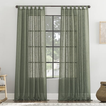 Archaeo Burlap Weave Linen Blend Tab Top Curtain, 50"x63", 50"x63", Moss Green