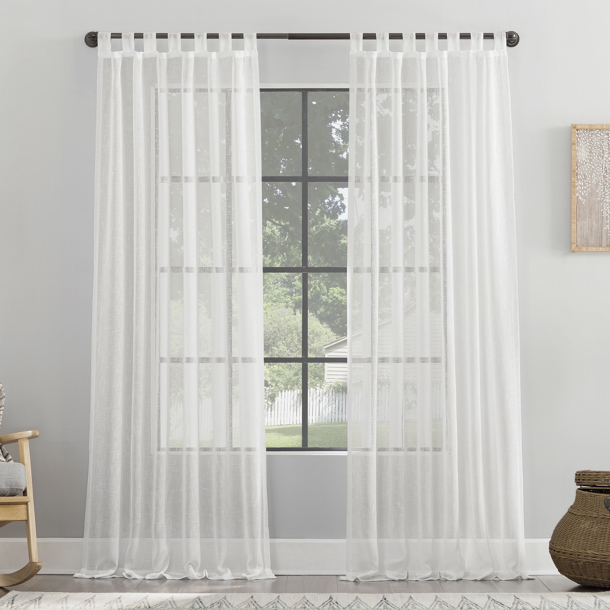 Archaeo Burlap Weave Linen Blend Tab Top Curtain, 50"x63", 50"x63", White