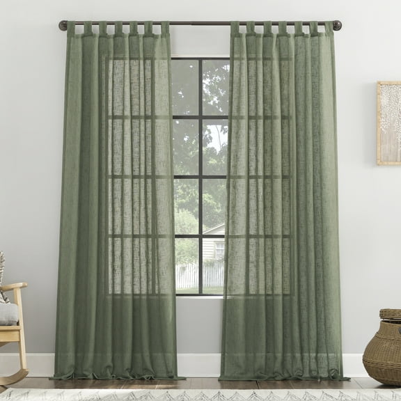 Archaeo Burlap Weave Linen Blend Tab Top Curtain, 50"x84", 50"x84", Moss Green