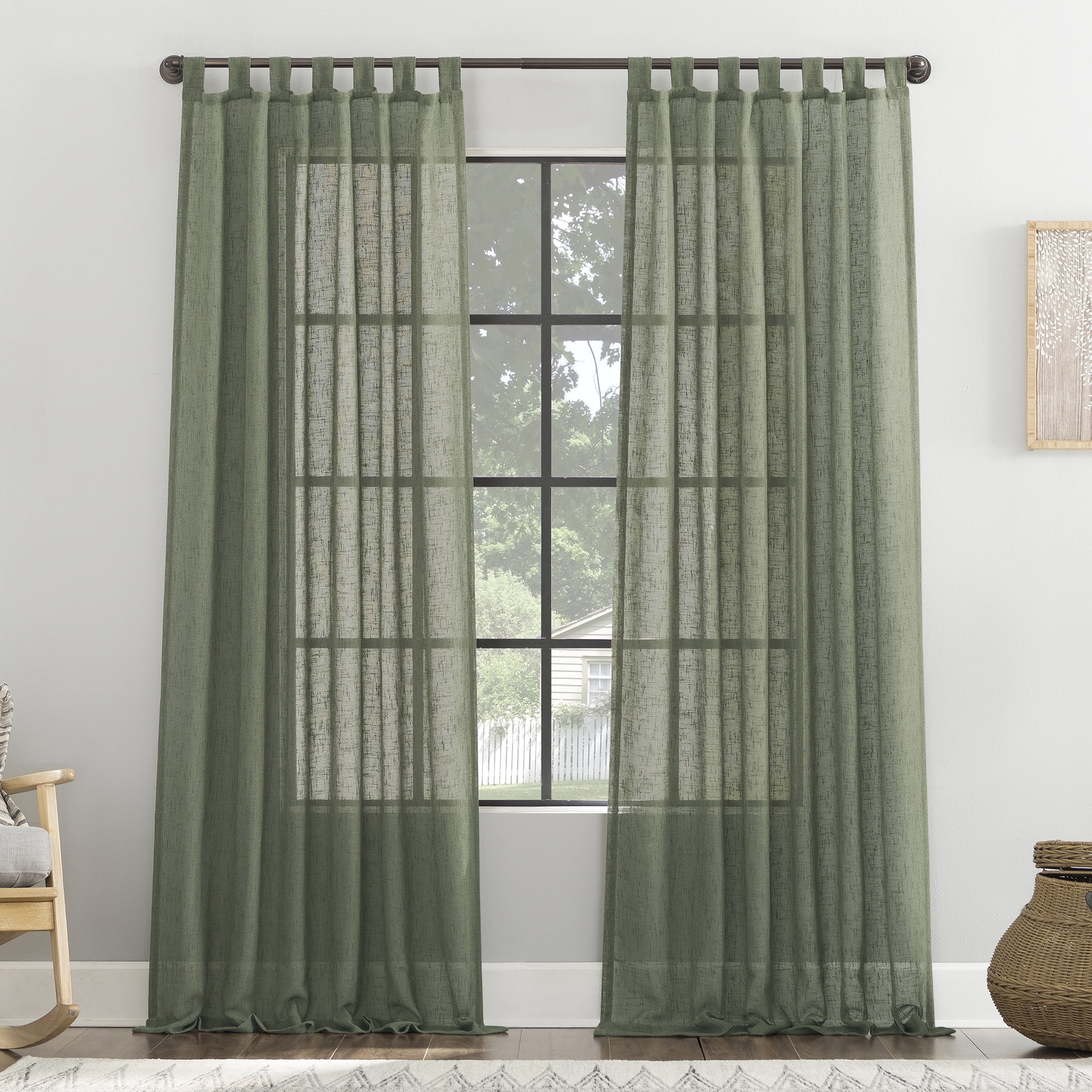 Archaeo Burlap Weave Linen Blend Tab Top Curtain, 50"x96", 50"x96", Moss Green