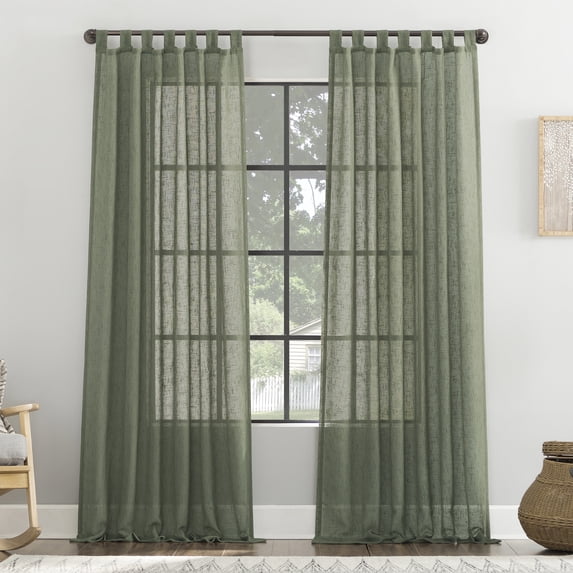 Archaeo Burlap Weave Linen Blend Tab Top Curtain, 50"x96", 50"x96", Moss Green