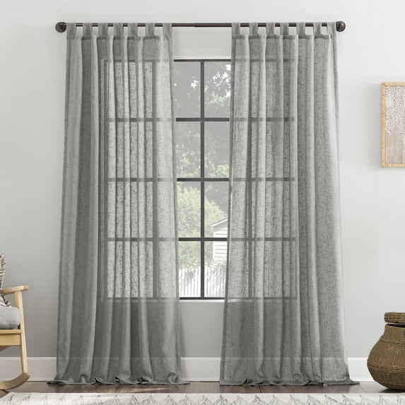 Archaeo Burlap Weave Linen Blend Tab Top Curtain, 50"x96", 50"x96", Sterling Gray
