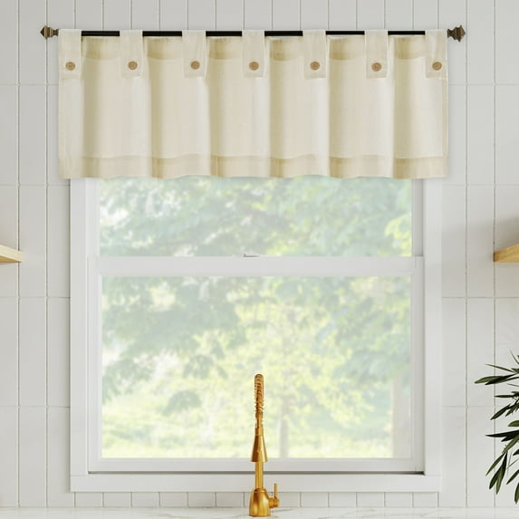 Archaeo Cotton Blend Button Tab Top Cafe Curtain Valance, 54"x14", Cream