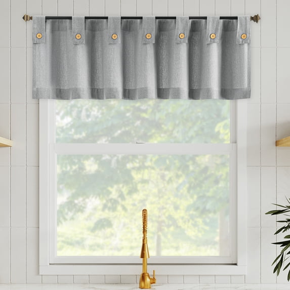 Archaeo Cotton Blend Button Tab Top Cafe Curtain Valance, 54"x14", Gray