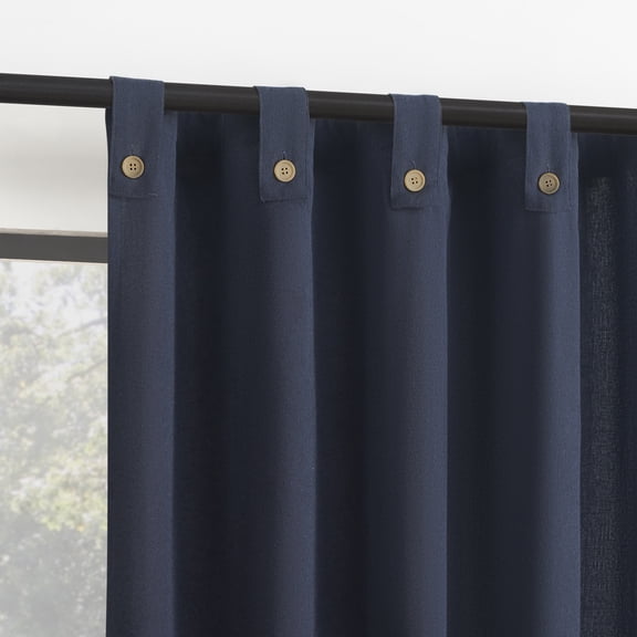 Archaeo Cotton Blend Button Semi-Sheer Tab Top Single Curtain Panel, 1 Panel, Navy Blue, 40”W x 63"L
