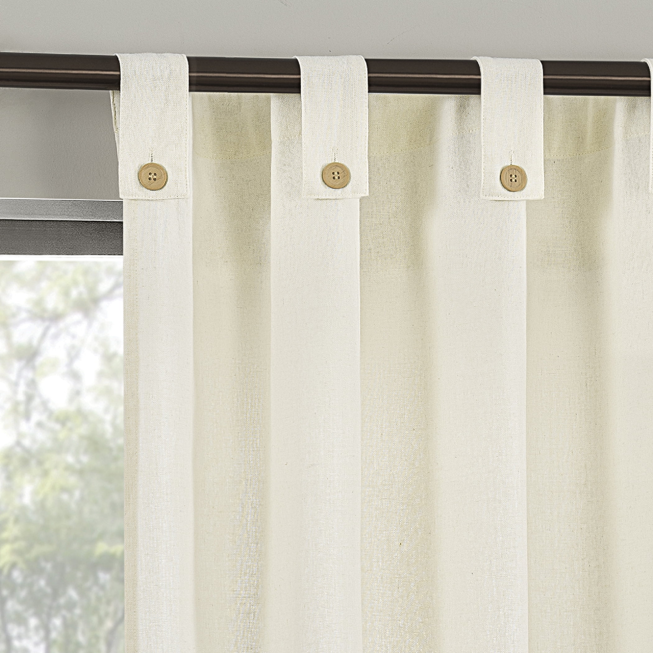 Archaeo  Cotton Blend Button Semi-Sheer  Tab Top Single Curtain Panel, 1 Panel, Cream, 40”W x 84"L
